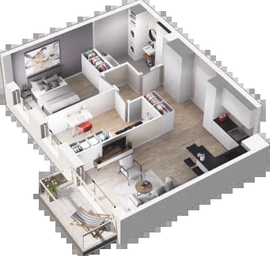 Mieszkanie E47 z inwestycji Na Koszutce II w Katowice